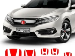 Kit Emblemas Honda Civic G10 Vermelho Refletivo Resinado - 7 Peças
